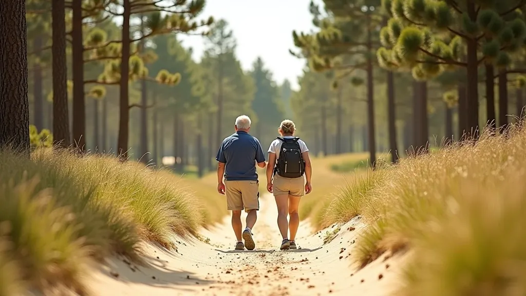 Seniori pārgājienā uz smiltainu kāpu taku Baltijas jūras krastā